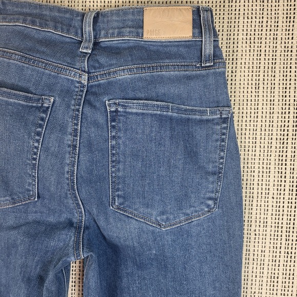 Paige Jeans Womens 26‎ Blue Accent Straight Leg Frayed Hem Stretch Denim Pants - Picture 6 of 9